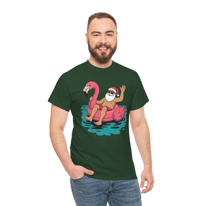 Santa Flamingo Floatie Funny Christmas In July Summer Xmas T-Shirt