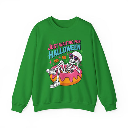 Just Waiting For Halloween Skeleton Donut Summerween Vibes Sweatshirt