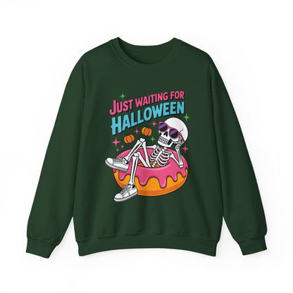 Just Waiting For Halloween Skeleton Donut Summerween Vibes Sweatshirt