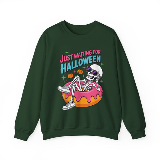 Just Waiting For Halloween Skeleton Donut Summerween Vibes Sweatshirt