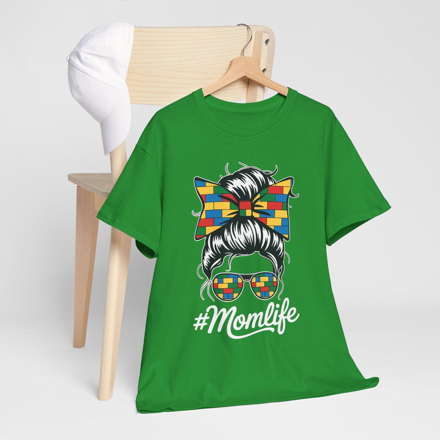 Building Block Messy Bun Mom Life Master Builder Mothers Day T-Shirt