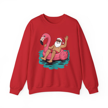Santa Flamingo Floatie Funny Christmas In July Summer Xmas Sweatshirt