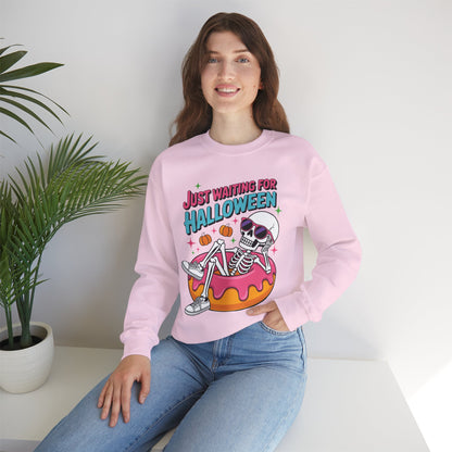 Just Waiting For Halloween Skeleton Donut Summerween Vibes Sweatshirt