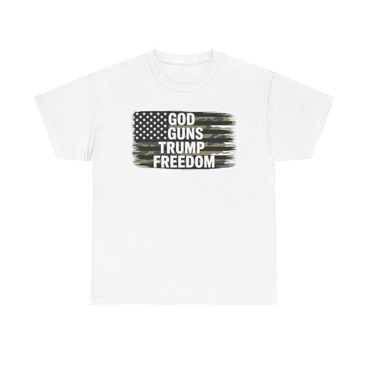 God Guns Trump Freedom Funny Camouflage Pro Gun USA Flag T-Shirt