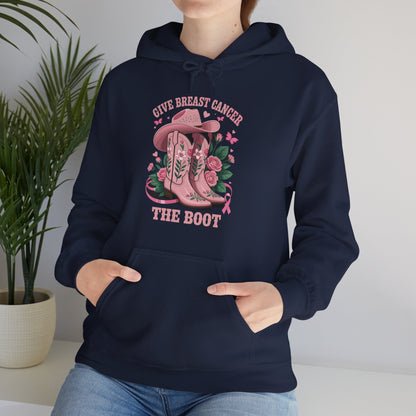 Give Breast Cancer The Boot Cowgirl Cancer Awareness Ribbon Hoodie