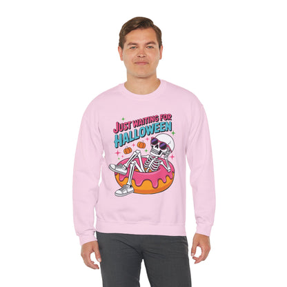 Just Waiting For Halloween Skeleton Donut Summerween Vibes Sweatshirt