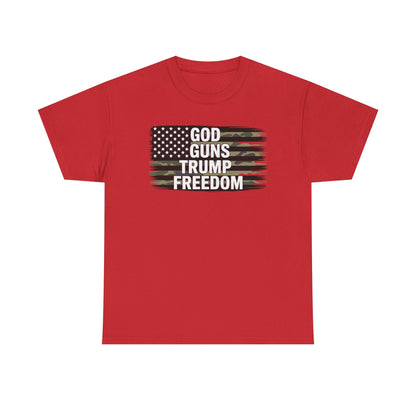 God Guns Trump Freedom Funny Camouflage Pro Gun USA Flag T-Shirt