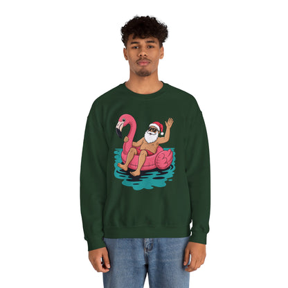Santa Flamingo Floatie Funny Christmas In July Summer Xmas Sweatshirt