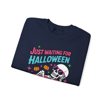 Just Waiting For Halloween Skeleton Donut Summerween Vibes Sweatshirt
