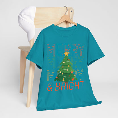 Merry and Bright Christmas Tee Cute Holiday Shirt for Men and Women