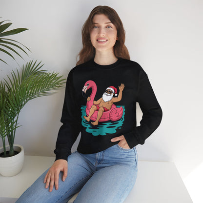 Santa Flamingo Floatie Funny Christmas In July Summer Xmas Sweatshirt