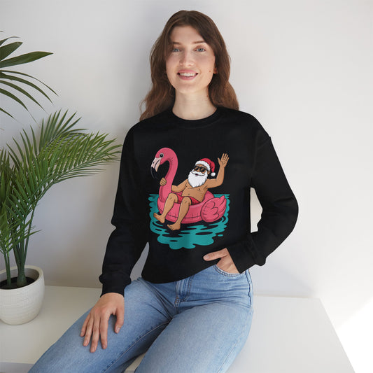 Santa Flamingo Floatie Funny Christmas In July Summer Xmas Sweatshirt
