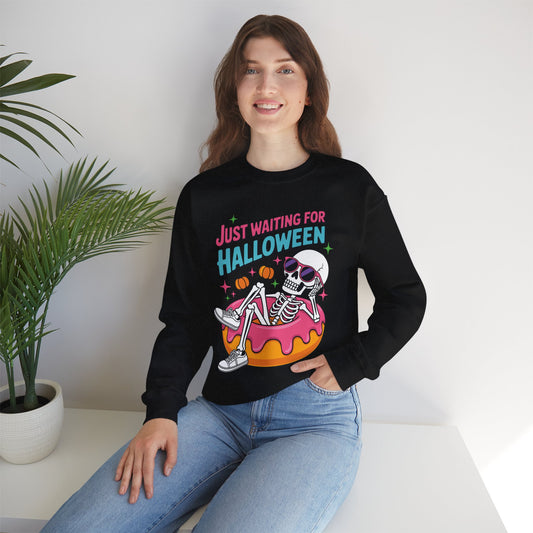 Just Waiting For Halloween Skeleton Donut Summerween Vibes Sweatshirt