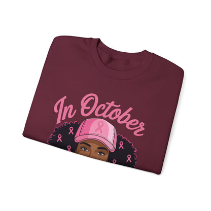in October We Wear Pink Black Women Breast Cancer Awareness Sweatshirt