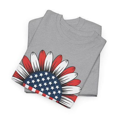 Sunflower American Flag 4th of July Women Men Merica USA T-Shirt