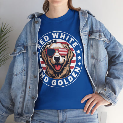 Red White Golden Retriever American Flag 4th of July Gift T-Shirt